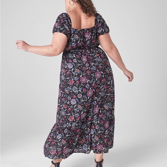 Lane Bryant Black Metallic Floral Bubble Sleeve Tie Neck Tiered Midi Dress 20 - Picture 3 of 12